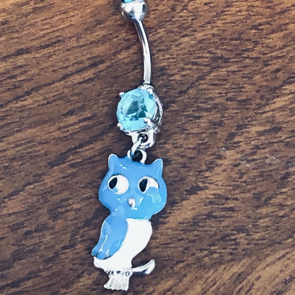 Blue Owl Dangle Gemmed Belly Button Ring